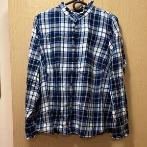 Lands' End Blue and White Plaid Button Down Shirt